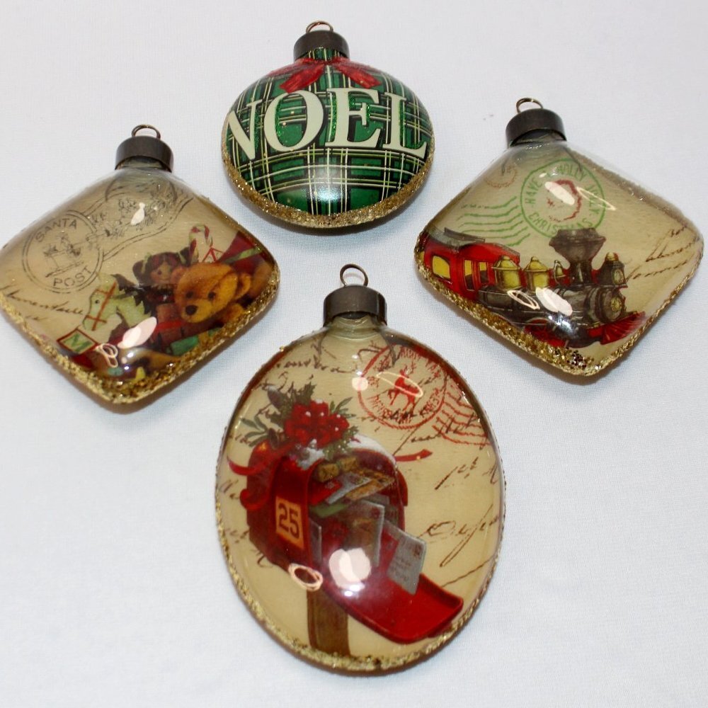 Set of 4 Costco "old World" Beautiful Glass 3.5" to 5.25" Ornaments